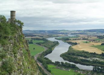 Kinnoull Tower, with a view of the River Tay from Kinnoull HIll, Perthsire. Image of the Carse of Gowrie taken near Kinnoull Tower, Perthshire