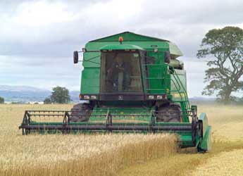 Photograph of a combine harvesting barley