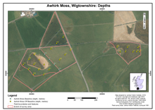 Awhirk Moss, Wigtownshire: Depths; Scottish Peat Survey sites, Scottish Peat Committee and Macaulay Institute for Soil Research