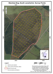 Blacklaw Bogs, South Lanarkshire: Survey points; Scottish peat survey sites: Scottish Peat Committee and Macaulay Institute (peat depth, surface and volume)