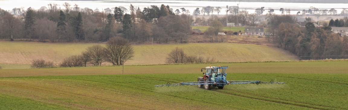 Crop spraying at Balruddery farm near Dundee