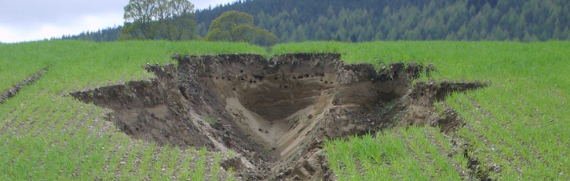An example of soil erosion in a field