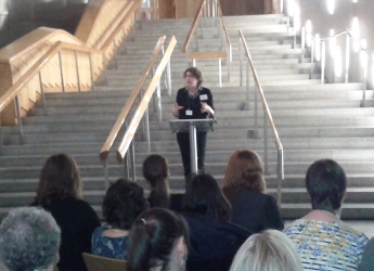 Dr Lee-Ann Sutherland speaking at Scottish Parliament (c) James Hutton Inst