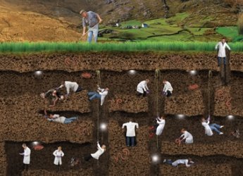 Photography of image showing little scientists examining soil