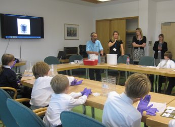 Kenny and teachers answering questions from the pupils.