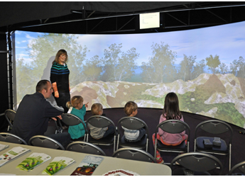 Family visiting Ash Dieback exhibition, Satrosphere, Aberdeen, November 2013