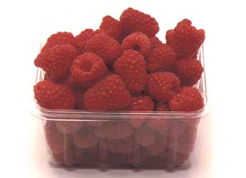 Photograph of a punnet of raspberries