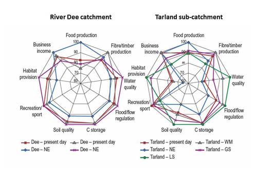 Figure 3: Assessment of different land use scenarios on ecosystem services, at different scales