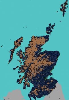 Screenshot from the RISC model showing a map of Scotland with farm business agents located on it