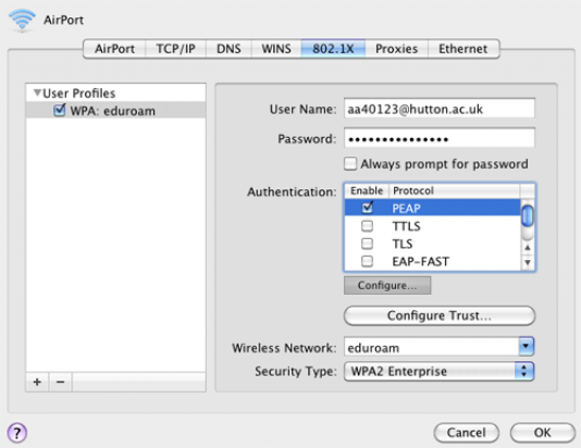 Install Eduroam on a Mac OS X step seven Install Eduroam on a Mac OS X step seven