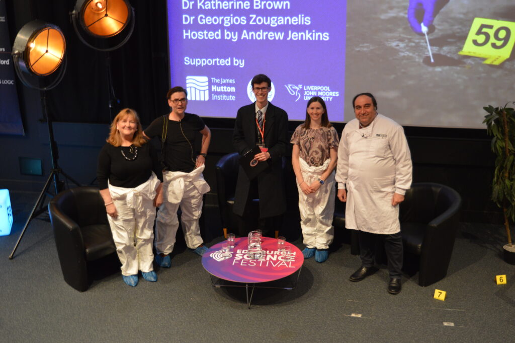 (L to R) Dr Lorna Dawson, Dr Nick Dawnay, Andrew Jenkins, Dr Katherine Brown and Dr Georgios Zouganelis ahead of the evening lecture.
