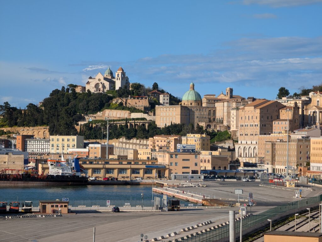 Ancona is situated on the Adriatic about halfway up the west coast in Italy. The climate was very similar at the start of April to that in Dundee.